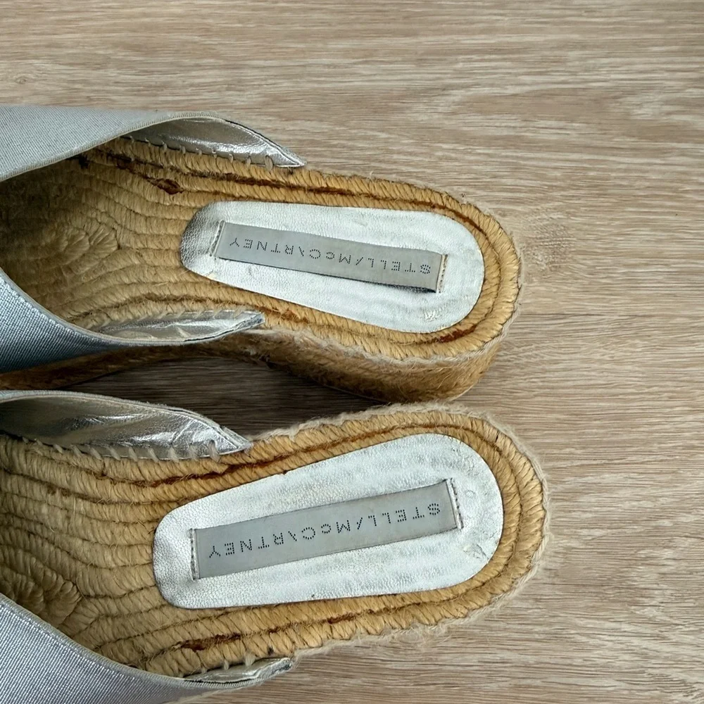 Stella McCartney Silver Metallic Espadrille Platform Mules